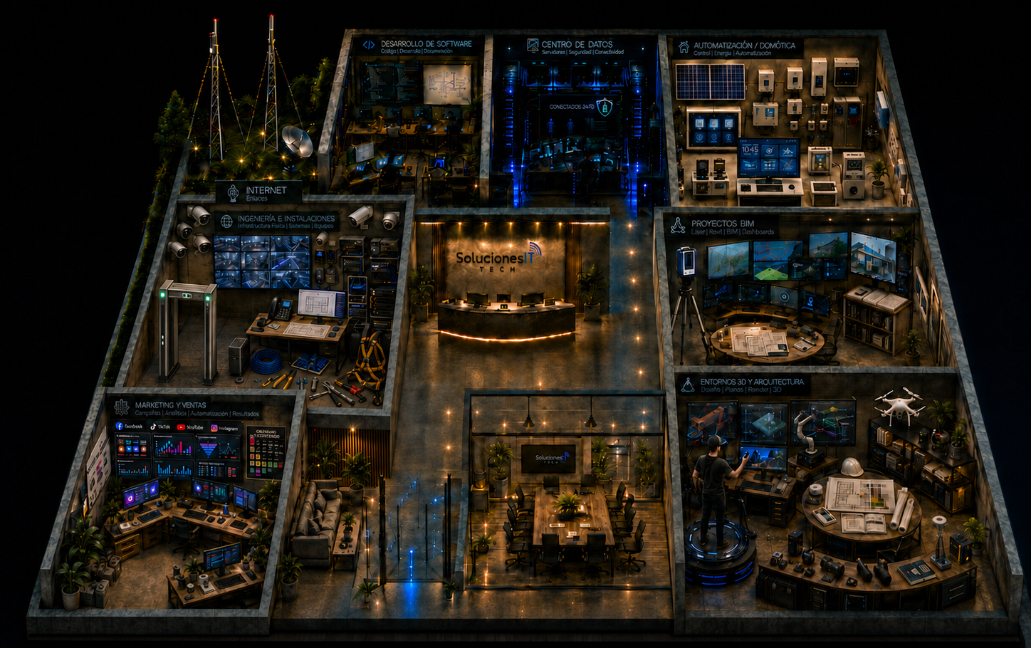 Plano de oficinas y departamentos de Soluciones IT Tech